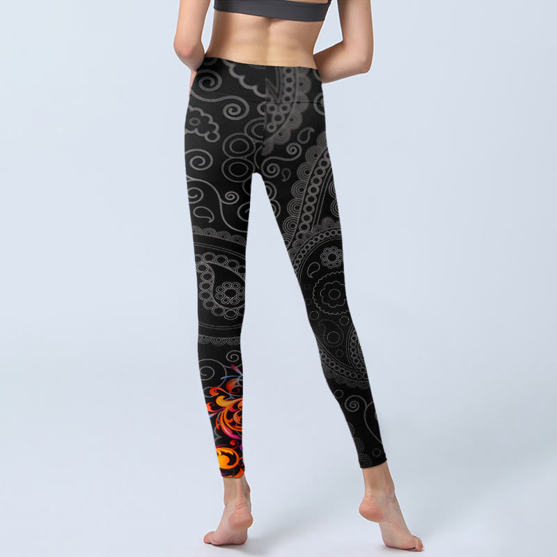 Leggings mit Buddha Stones, starkem Kontrast, Blumen-Paisley-Muster, Sport-Leggings für Damen, Yoga-Hosen - image 6