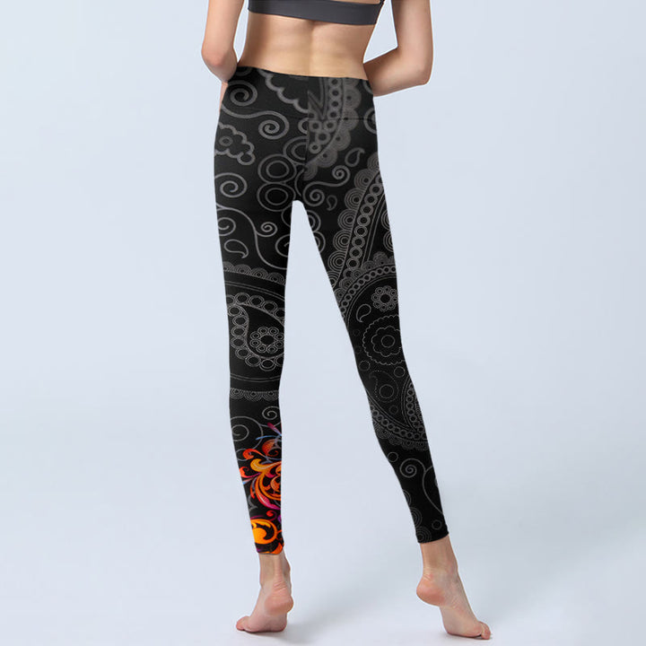 Leggings mit Buddha Stones, starkem Kontrast, Blumen-Paisley-Muster, Sport-Leggings für Damen, Yoga-Hosen - image 6