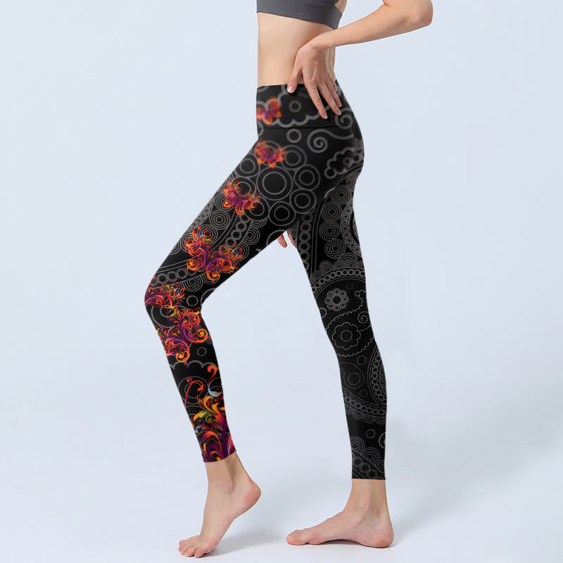 Leggings mit Buddha Stones, starkem Kontrast, Blumen-Paisley-Muster, Sport-Leggings für Damen, Yoga-Hosen - image 2