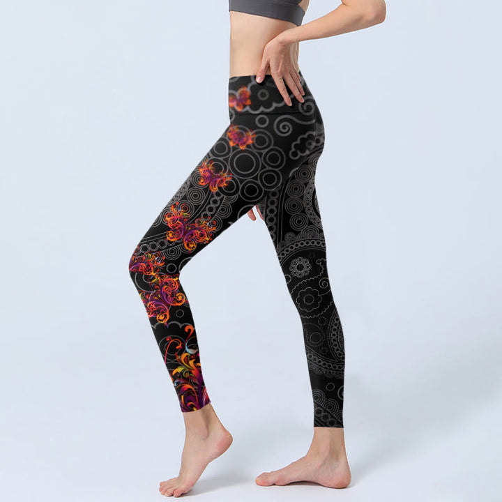 Leggings mit Buddha Stones, starkem Kontrast, Blumen-Paisley-Muster, Sport-Leggings für Damen, Yoga-Hosen - image 2