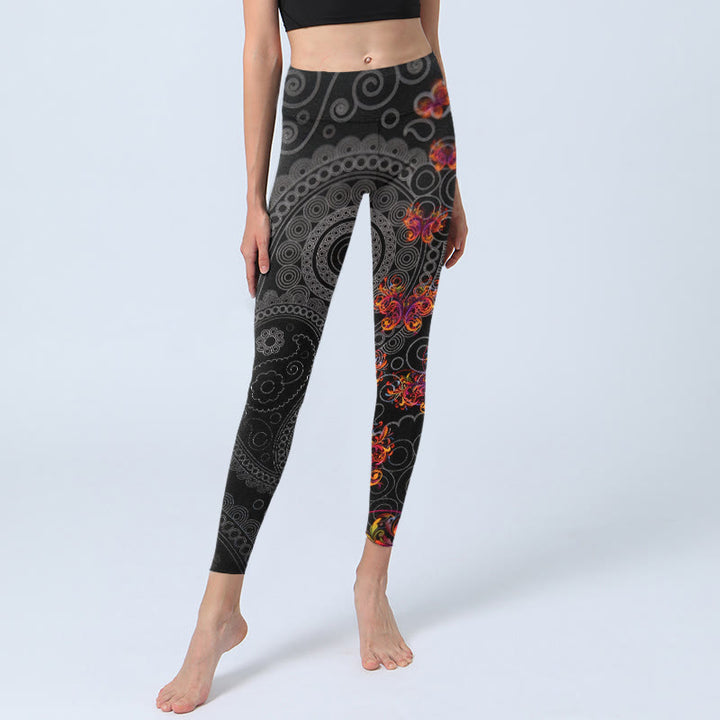 Leggings mit Buddha Stones, starkem Kontrast, Blumen-Paisley-Muster, Sport-Leggings für Damen, Yoga-Hosen - image 5
