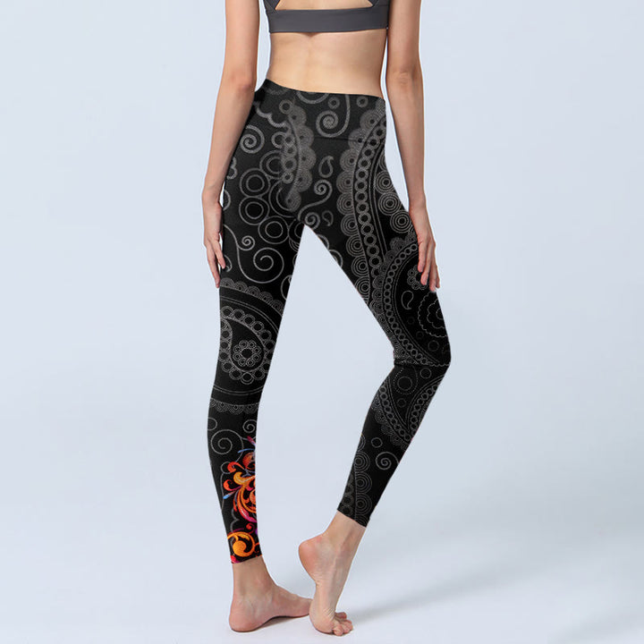 Leggings mit Buddha Stones, starkem Kontrast, Blumen-Paisley-Muster, Sport-Leggings für Damen, Yoga-Hosen - image 4