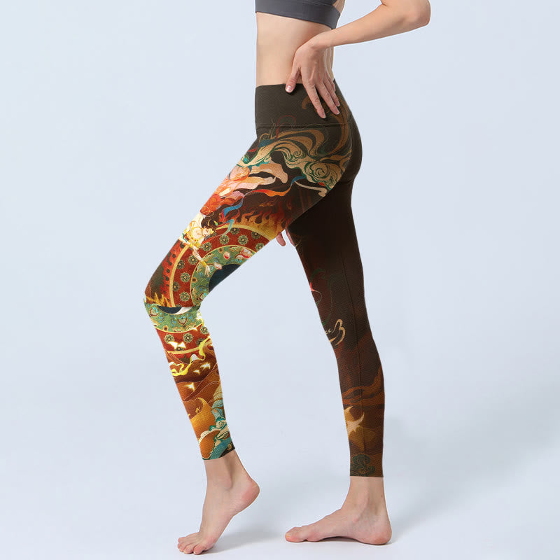 Buddha Stones, bunte Feen-Yin-Yang-Flammen-Kamel-Ziegen-Blumenmuster-Gym-Leggings, Damen-Yogahosen - image 2