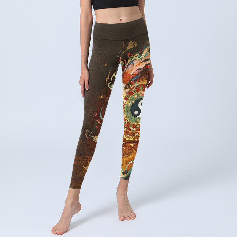 Buddha Stones, bunte Feen-Yin-Yang-Flammen-Kamel-Ziegen-Blumenmuster-Gym-Leggings, Damen-Yogahosen - image 5