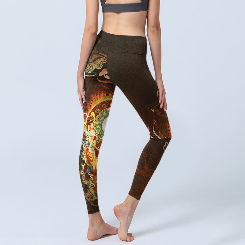 Buddha Stones, bunte Feen-Yin-Yang-Flammen-Kamel-Ziegen-Blumenmuster-Gym-Leggings, Damen-Yogahosen - image 4