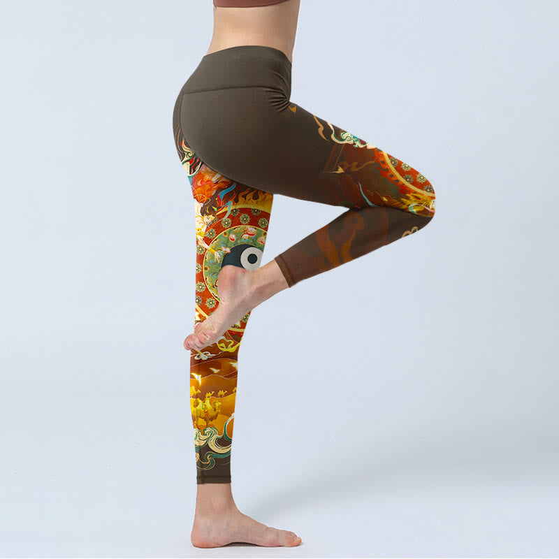Buddha Stones, bunte Feen-Yin-Yang-Flammen-Kamel-Ziegen-Blumenmuster-Gym-Leggings, Damen-Yogahosen - image 3