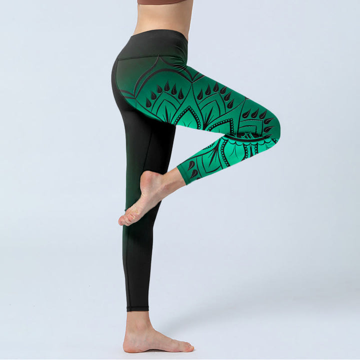 Leggings mit Buddha Stones -Mandala-Muster in dunkler Farbe, Yogahose für Damen - image 3