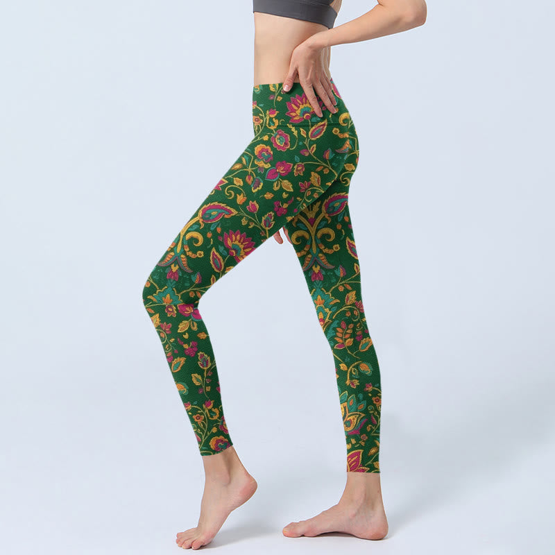 Leggings mit Buddha Stones Motiv, farbenfrohem Blumen- und Blattmuster, Damen-Yogahose - image 2