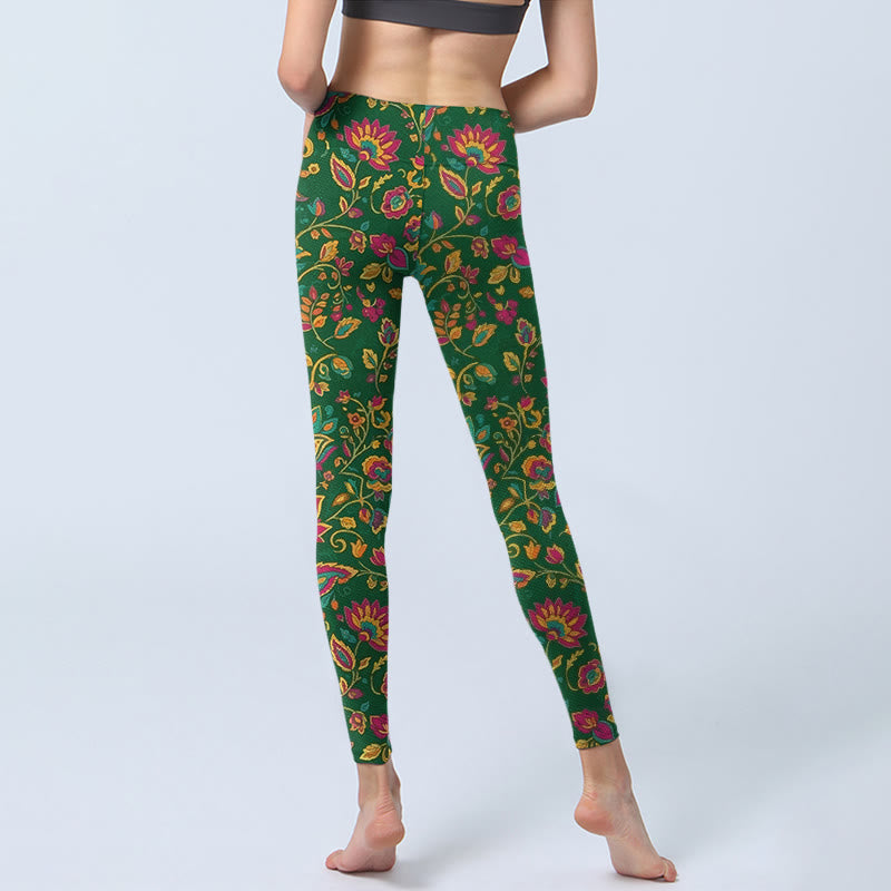 Leggings mit Buddha Stones Motiv, farbenfrohem Blumen- und Blattmuster, Damen-Yogahose - image 6