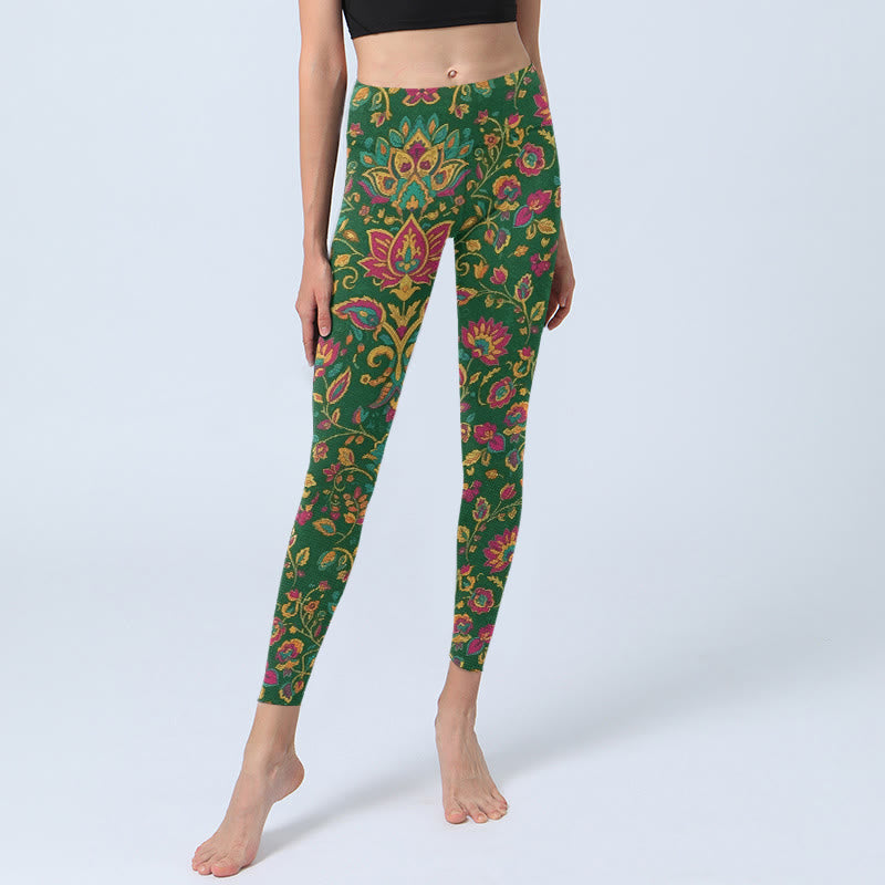 Leggings mit Buddha Stones Motiv, farbenfrohem Blumen- und Blattmuster, Damen-Yogahose - image 5