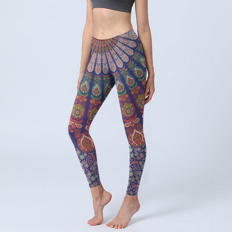 Buddha Stones Leggings mit exquisitem Blumen-Paisley-Muster, Damen-Yogahose - Schieferblau - US18, UK/AU22, EU50 (4XL) - image 0