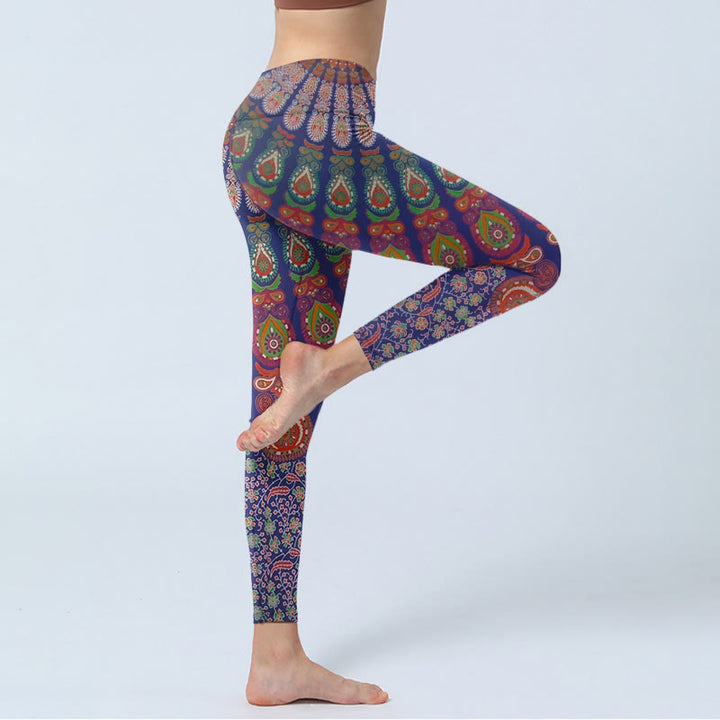 Buddha Stones Leggings mit exquisitem Blumen-Paisley-Muster, Damen-Yogahose - image 3