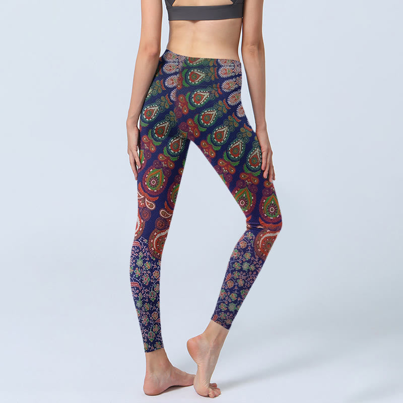 Buddha Stones Leggings mit exquisitem Blumen-Paisley-Muster, Damen-Yogahose - image 4