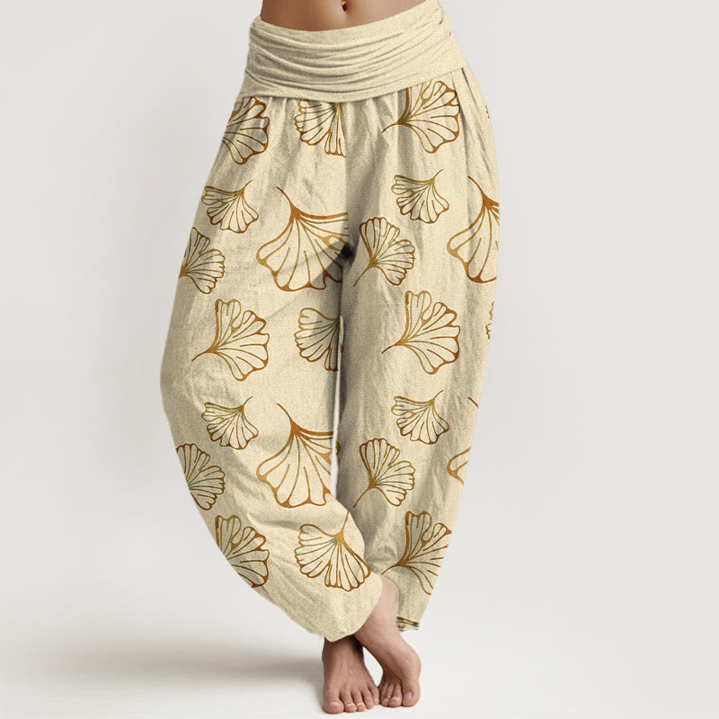 Buddha Stones Haremshose aus reiner Baumwolle im minimalistischen Stil mit Ginkgo-Blättermuster und elastischem Bund für Damen - Zitronen-Chiffon - US16, UK/AU20, EU48 (3XL) - image 5