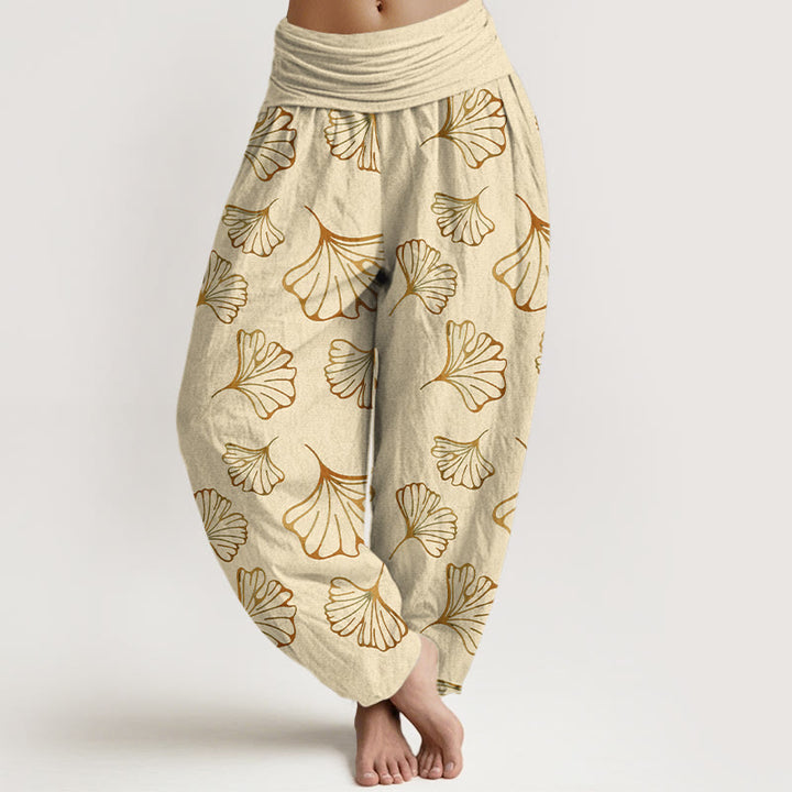 Buddha Stones Haremshose aus reiner Baumwolle im minimalistischen Stil mit Ginkgo-Blättermuster und elastischem Bund für Damen - Zitronen-Chiffon - US16, UK/AU20, EU48 (3XL) - image 5