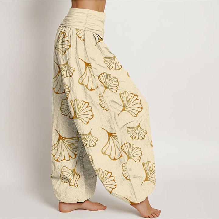 Buddha Stones Haremshose aus reiner Baumwolle im minimalistischen Stil mit Ginkgo-Blättermuster und elastischem Bund für Damen - image 7
