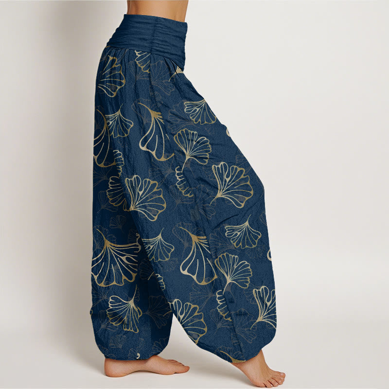 Buddha Stones Haremshose aus reiner Baumwolle im minimalistischen Stil mit Ginkgo-Blättermuster und elastischem Bund für Damen - image 10