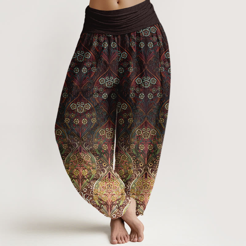 Buddha Stones Damen-Haremshose aus reiner Baumwolle mit Retro-Blumenmuster und elastischem Bund - Sattelbraun - US16, UK/AU20, EU48 (3XL) - image 0