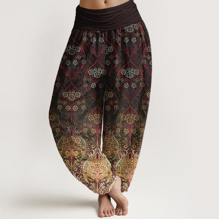 Buddha Stones Damen-Haremshose aus reiner Baumwolle mit Retro-Blumenmuster und elastischem Bund - Sattelbraun - US16, UK/AU20, EU48 (3XL) - image 0