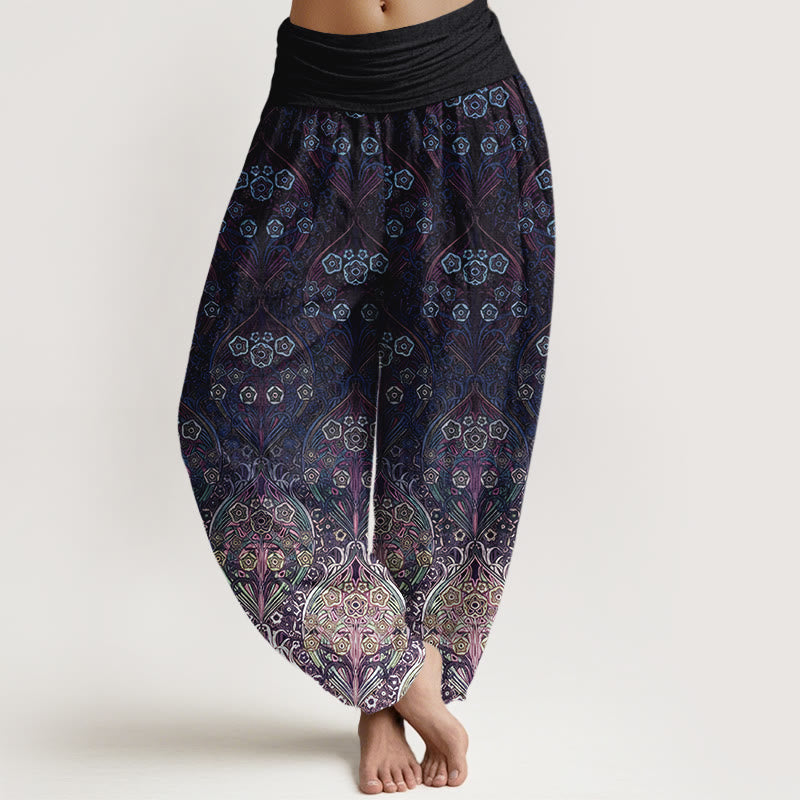 Buddha Stones Damen-Haremshose aus reiner Baumwolle mit Retro-Blumenmuster und elastischem Bund - Indigo - US16, UK/AU20, EU48 (3XL) - image 5