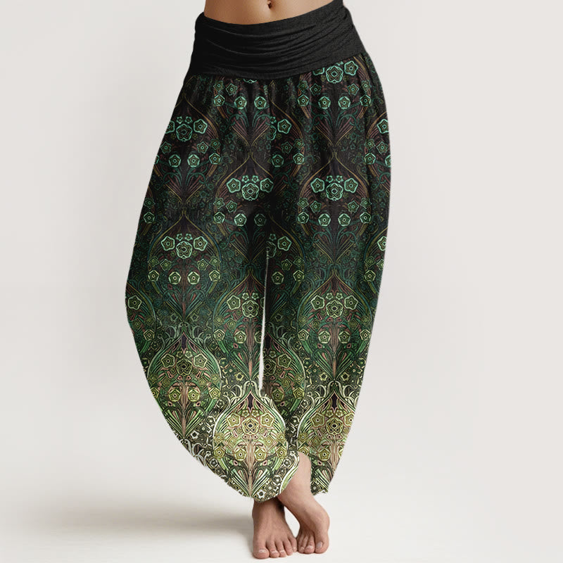 Buddha Stones Damen-Haremshose aus reiner Baumwolle mit Retro-Blumenmuster und elastischem Bund - Dunkelgrün - US16, UK/AU20, EU48 (3XL) - image 8