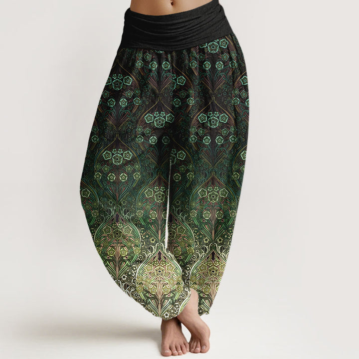 Buddha Stones Damen-Haremshose aus reiner Baumwolle mit Retro-Blumenmuster und elastischem Bund - Dunkelgrün - US16, UK/AU20, EU48 (3XL) - image 8