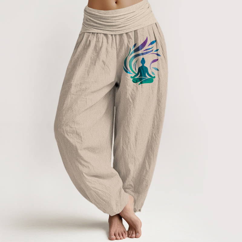 Buddha Stones, reine Baumwolle, schlichtes Design, menschliches Figurenmuster, Damen-Haremshose mit elastischem Bund - Bräunen - US16, UK/AU20, EU48 (3XL) - image 0
