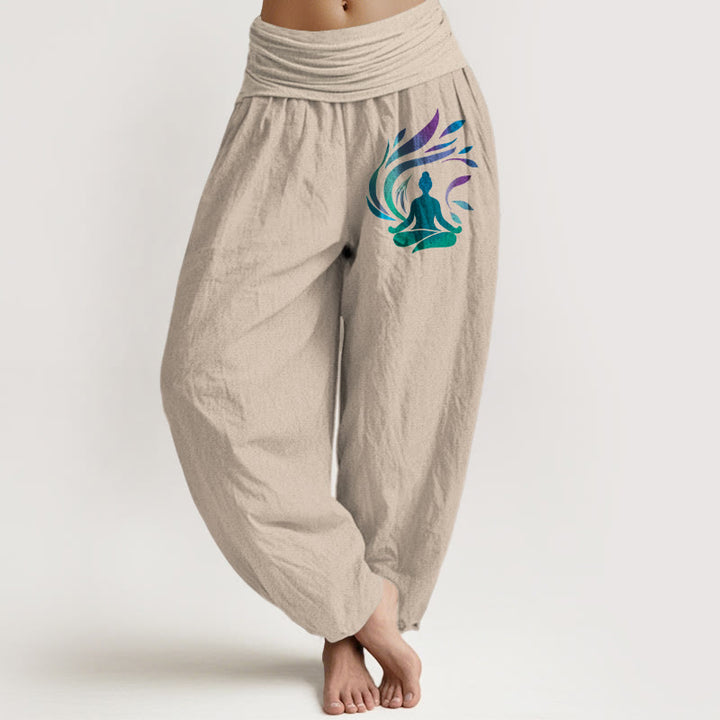 Buddha Stones, reine Baumwolle, schlichtes Design, menschliches Figurenmuster, Damen-Haremshose mit elastischem Bund - Bräunen - US16, UK/AU20, EU48 (3XL) - image 0