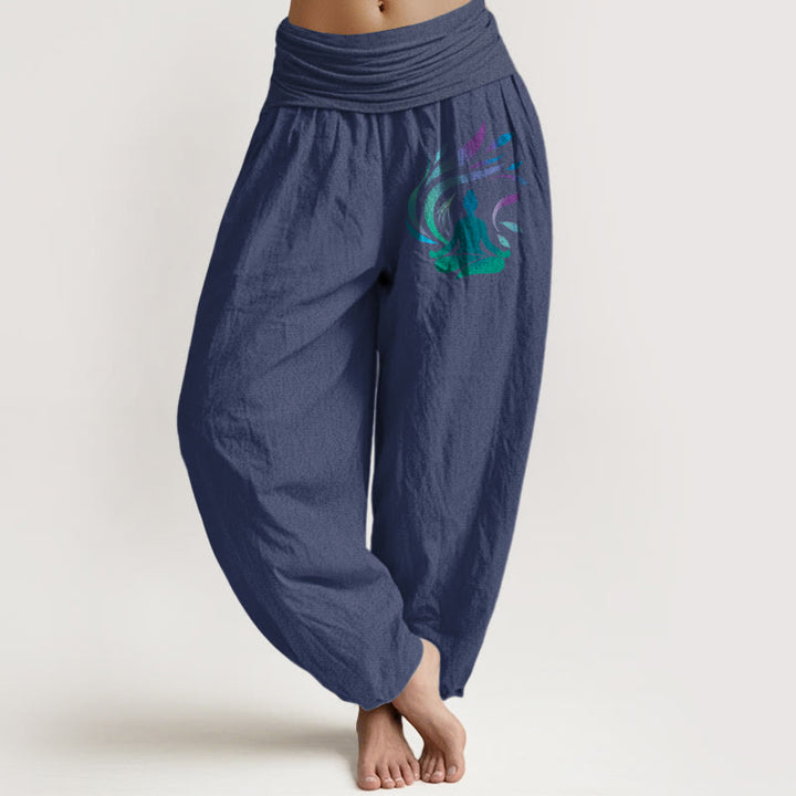 Buddha Stones, reine Baumwolle, schlichtes Design, menschliches Figurenmuster, Damen-Haremshose mit elastischem Bund - Dunkelschieferblau - US16, UK/AU20, EU48 (3XL) - image 8