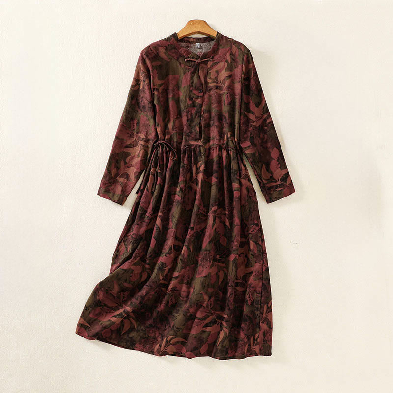 Buddha Stones Freizeitkleid mit Blumenmuster, Knöpfen, langen Ärmeln und Taschen - IndianRed - US12, UK/AU16, EU44 (2XL) - image 7