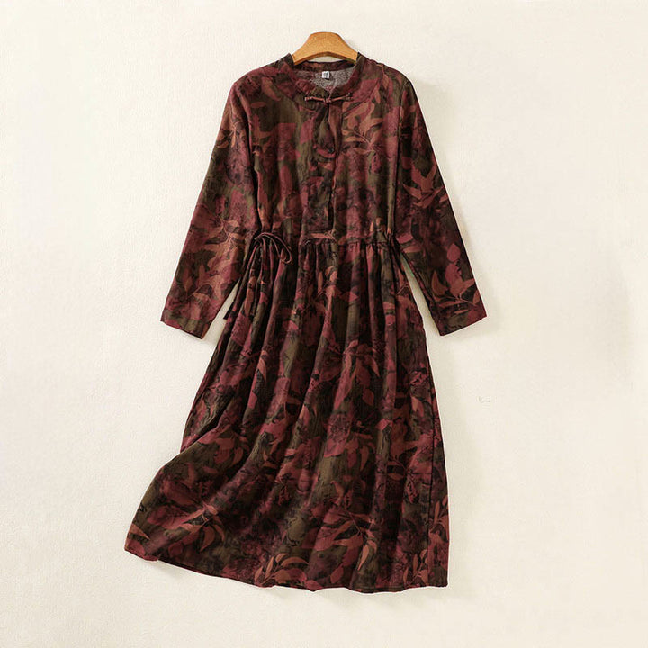 Buddha Stones Freizeitkleid mit Blumenmuster, Knöpfen, langen Ärmeln und Taschen - IndianRed - US12, UK/AU16, EU44 (2XL) - image 7