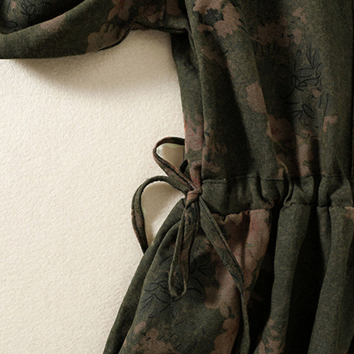 Buddha Stones Freizeitkleid mit Blumenmuster, Knöpfen, langen Ärmeln und Taschen - image 3