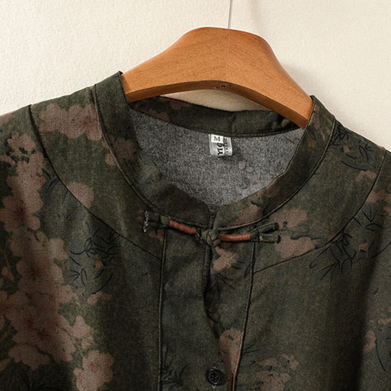 Buddha Stones Freizeitkleid mit Blumenmuster, Knöpfen, langen Ärmeln und Taschen - image 1