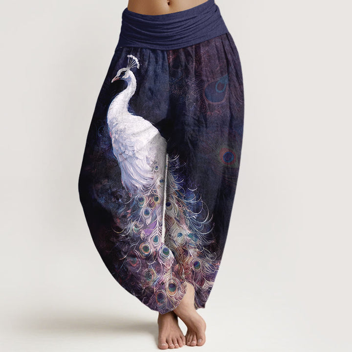 Buddha Stones Haremshose aus reiner Baumwolle mit wunderschönem Pfauenmuster und elastischem Bund für Damen. - Indigo - US16, UK/AU20, EU48 (3XL) - image 8