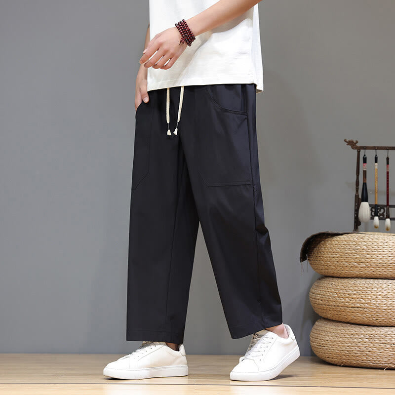 Buddha Stones Sommerhose für Herren, einfarbig, mit Kordelzug, geradem Bein, Länge 7-8, mit Taschen - Schwarz - US/ UK/AU46, EU56 (5XL) - image 16