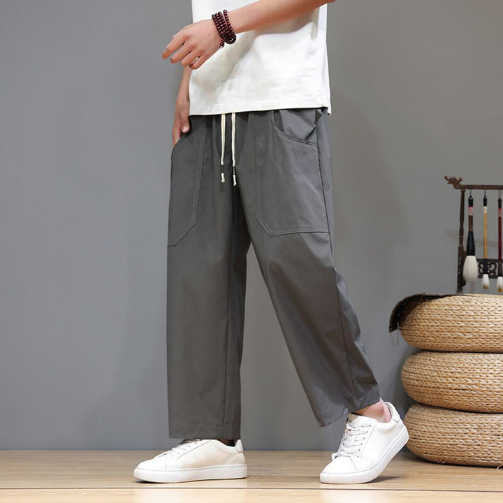 Buddha Stones Sommerhose für Herren, einfarbig, mit Kordelzug, geradem Bein, Länge 7-8, mit Taschen - Grau - US/ UK/AU46, EU56 (5XL) - image 8