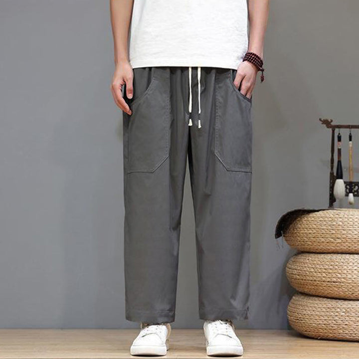Buddha Stones Sommerhose für Herren, einfarbig, mit Kordelzug, geradem Bein, Länge 7-8, mit Taschen - image 9