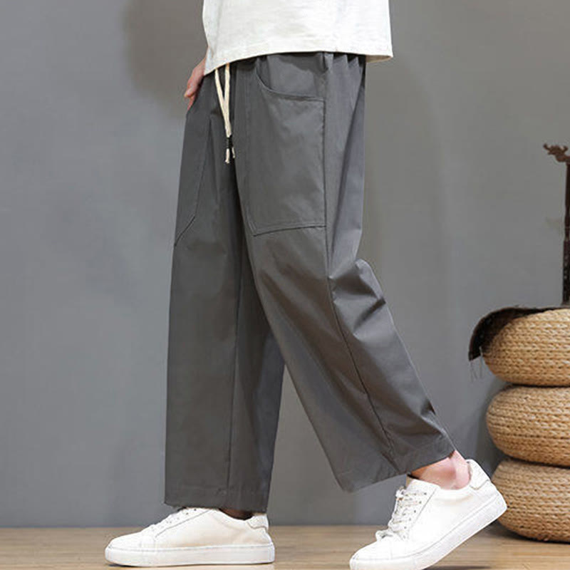 Buddha Stones Sommerhose für Herren, einfarbig, mit Kordelzug, geradem Bein, Länge 7-8, mit Taschen - image 11