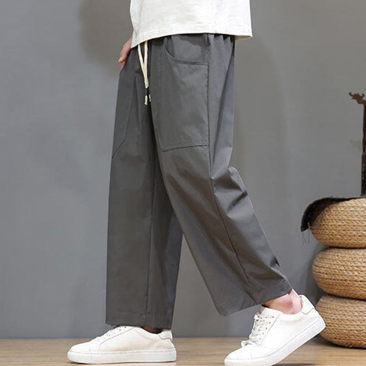 Buddha Stones Sommerhose für Herren, einfarbig, mit Kordelzug, geradem Bein, Länge 7-8, mit Taschen - image 11