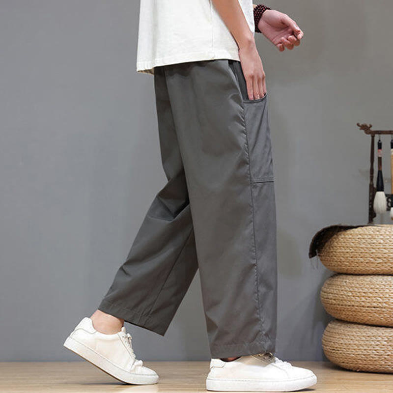 Buddha Stones Sommerhose für Herren, einfarbig, mit Kordelzug, geradem Bein, Länge 7-8, mit Taschen - image 13