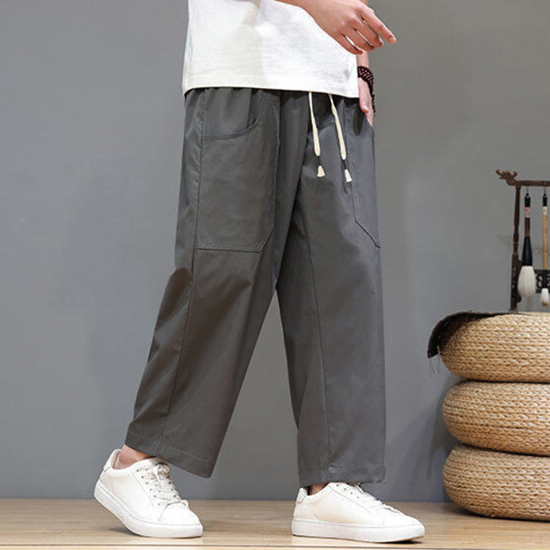 Buddha Stones Sommerhose für Herren, einfarbig, mit Kordelzug, geradem Bein, Länge 7-8, mit Taschen - image 10