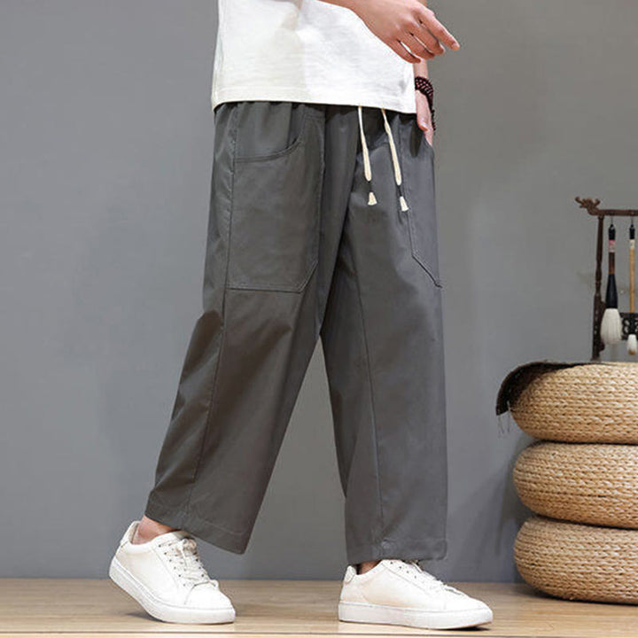 Buddha Stones Sommerhose für Herren, einfarbig, mit Kordelzug, geradem Bein, Länge 7-8, mit Taschen - image 10