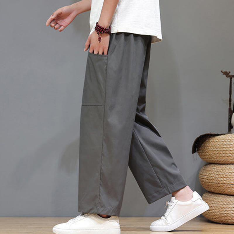Buddha Stones Sommerhose für Herren, einfarbig, mit Kordelzug, geradem Bein, Länge 7-8, mit Taschen - image 14