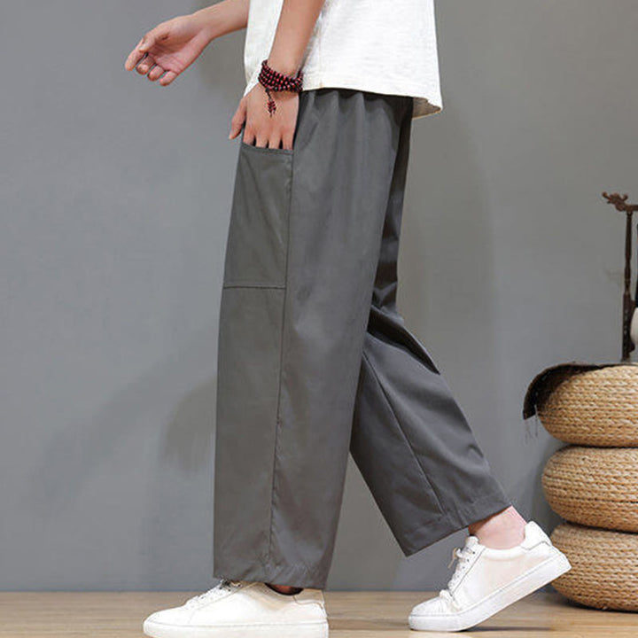 Buddha Stones Sommerhose für Herren, einfarbig, mit Kordelzug, geradem Bein, Länge 7-8, mit Taschen - image 14