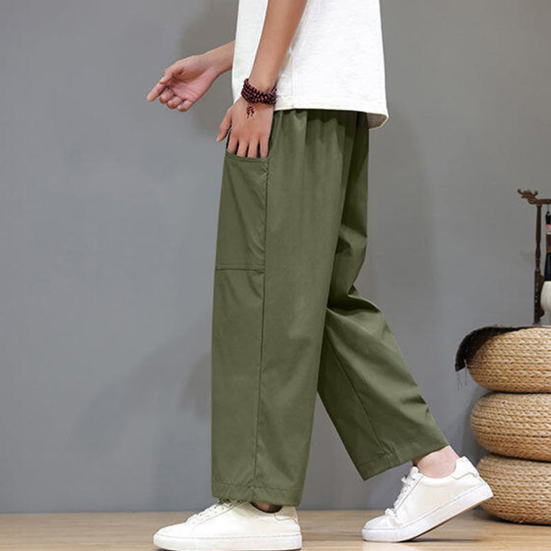 Buddha Stones Sommerhose für Herren, einfarbig, mit Kordelzug, geradem Bein, Länge 7-8, mit Taschen - image 4