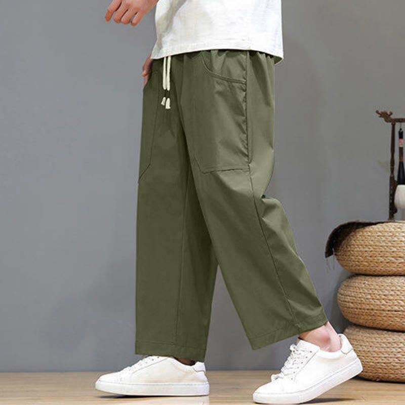 Buddha Stones Sommerhose für Herren, einfarbig, mit Kordelzug, geradem Bein, Länge 7-8, mit Taschen - image 5