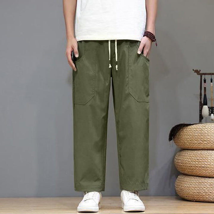 Buddha Stones Sommerhose für Herren, einfarbig, mit Kordelzug, geradem Bein, Länge 7-8, mit Taschen - image 1