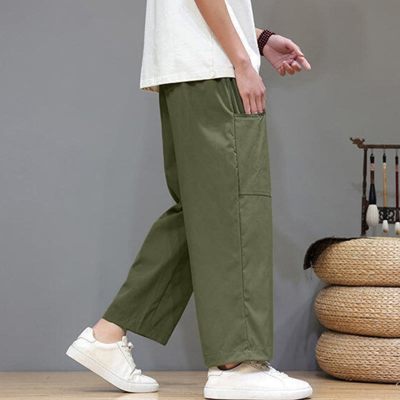Buddha Stones Sommerhose für Herren, einfarbig, mit Kordelzug, geradem Bein, Länge 7-8, mit Taschen - image 3