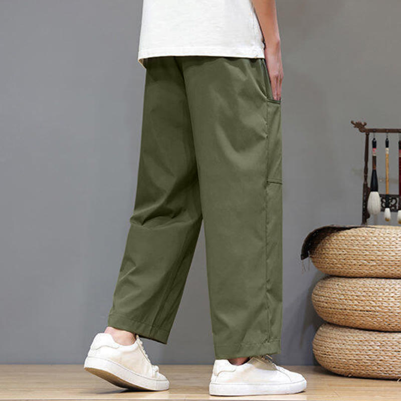 Buddha Stones Sommerhose für Herren, einfarbig, mit Kordelzug, geradem Bein, Länge 7-8, mit Taschen - image 6