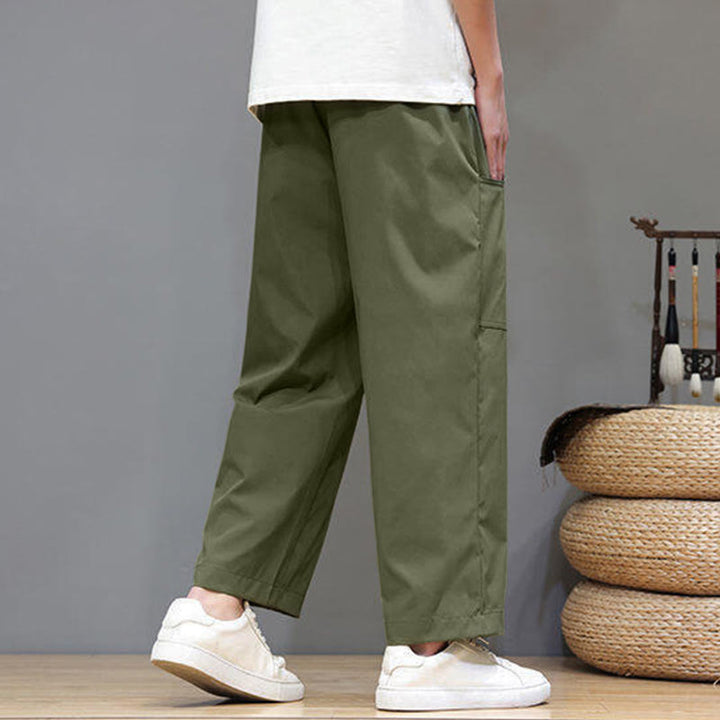 Buddha Stones Sommerhose für Herren, einfarbig, mit Kordelzug, geradem Bein, Länge 7-8, mit Taschen - image 6